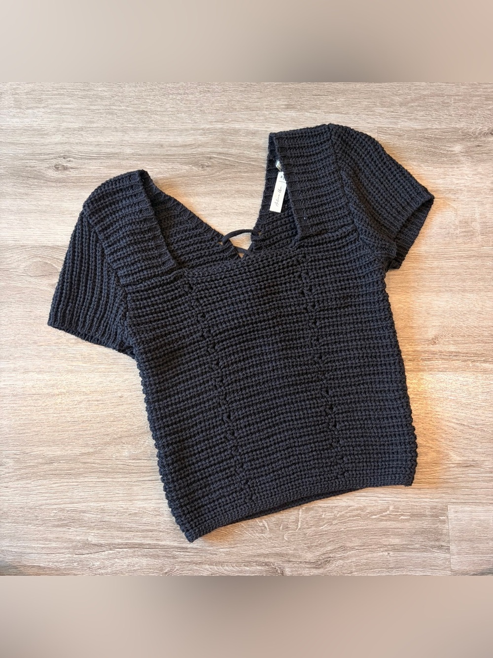 Active USA black knit lace up top